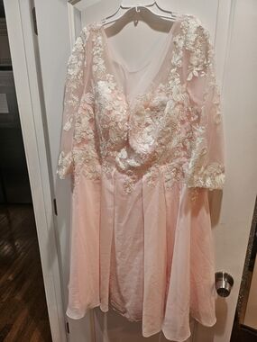 Pink Lace Appliqué A-Line Dress